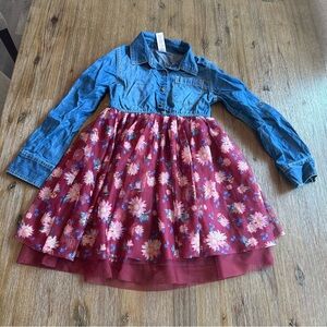 3/20$ Justice Kids Blue Denim Dress with Tulle Skirt size 6